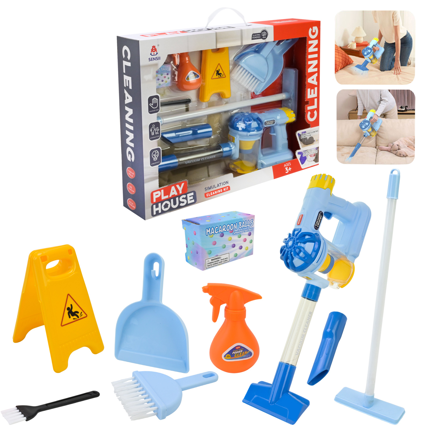 Пилосос 35,3 см зі звуком та аксесуарами, збирає пил, на батарейці, у коробці 43х7,7х32 см