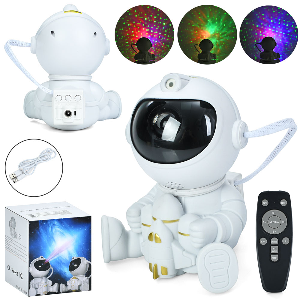 Нічник-проектор «Космонавт» 13,5 см з магнітною головою, світлом, пультом, проекцією зоряного неба та USB, у коробці 12х14х11 см.