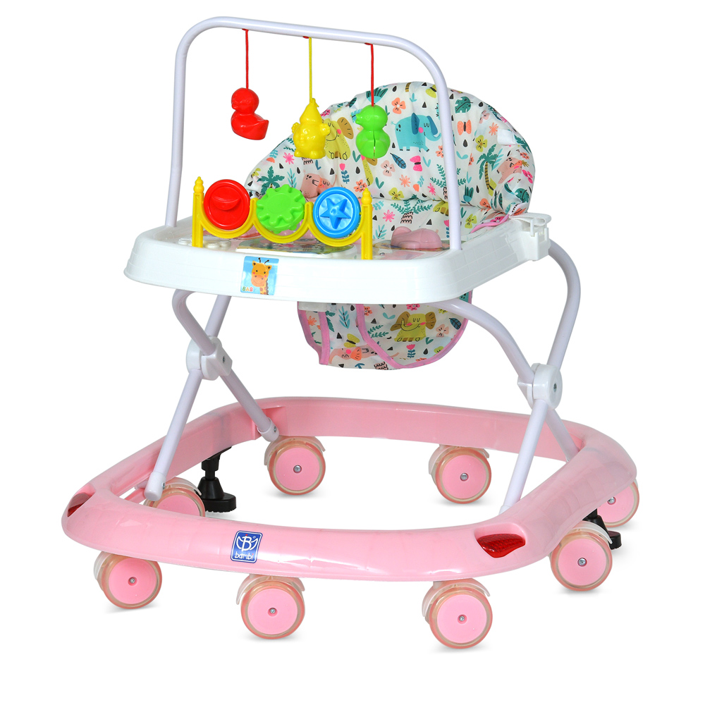 Ходунки музичні зі світлом, дугою та підвісками, на 8 колесах, 2 стопорами, на батарейці, у коробці 61х12х56 см