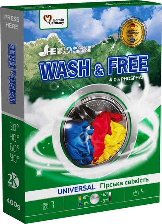 Порошок для прання «Гірська свіжість» універсал 400 г, Wash&Free
