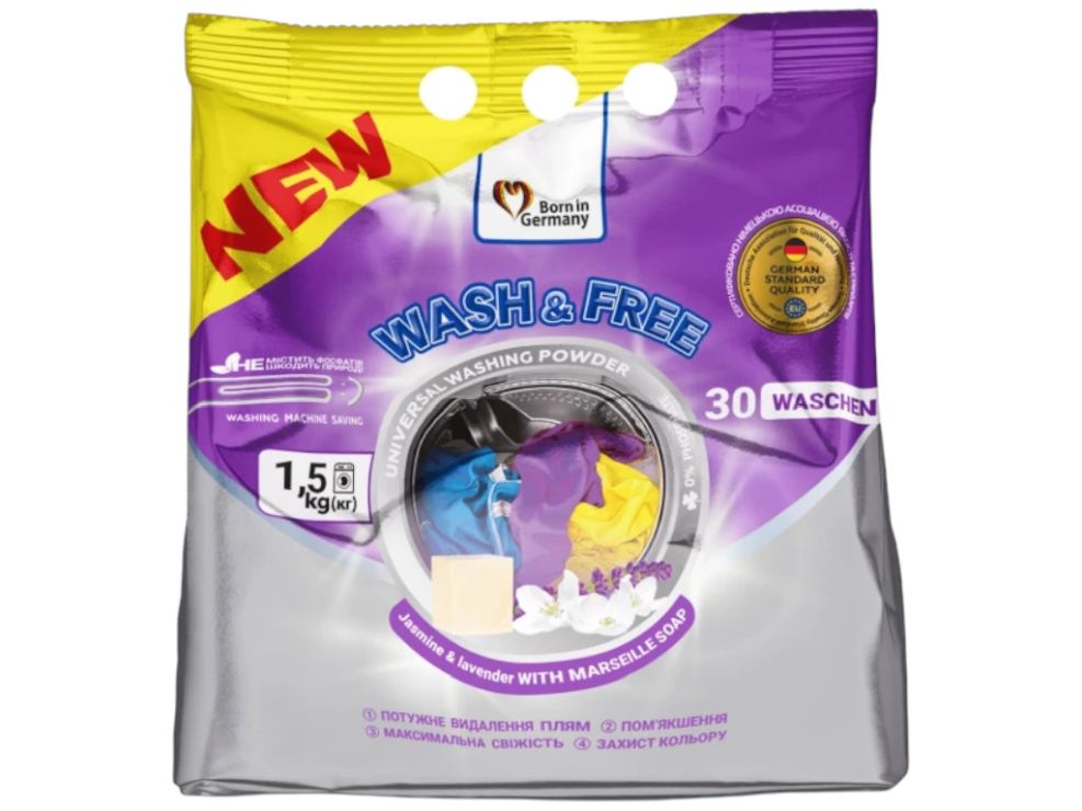 Порошок для прання «Жасмин і лаванда. Intense» універсал 1500 г, Wash&Free