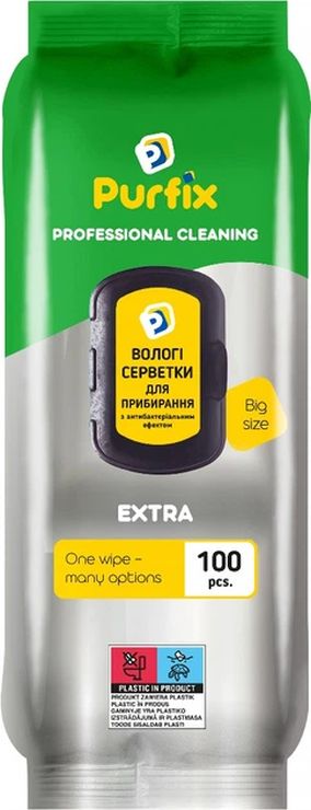 Серветки вологі господарські для прибирання «EXTRA» 100 шт, TM Purfix