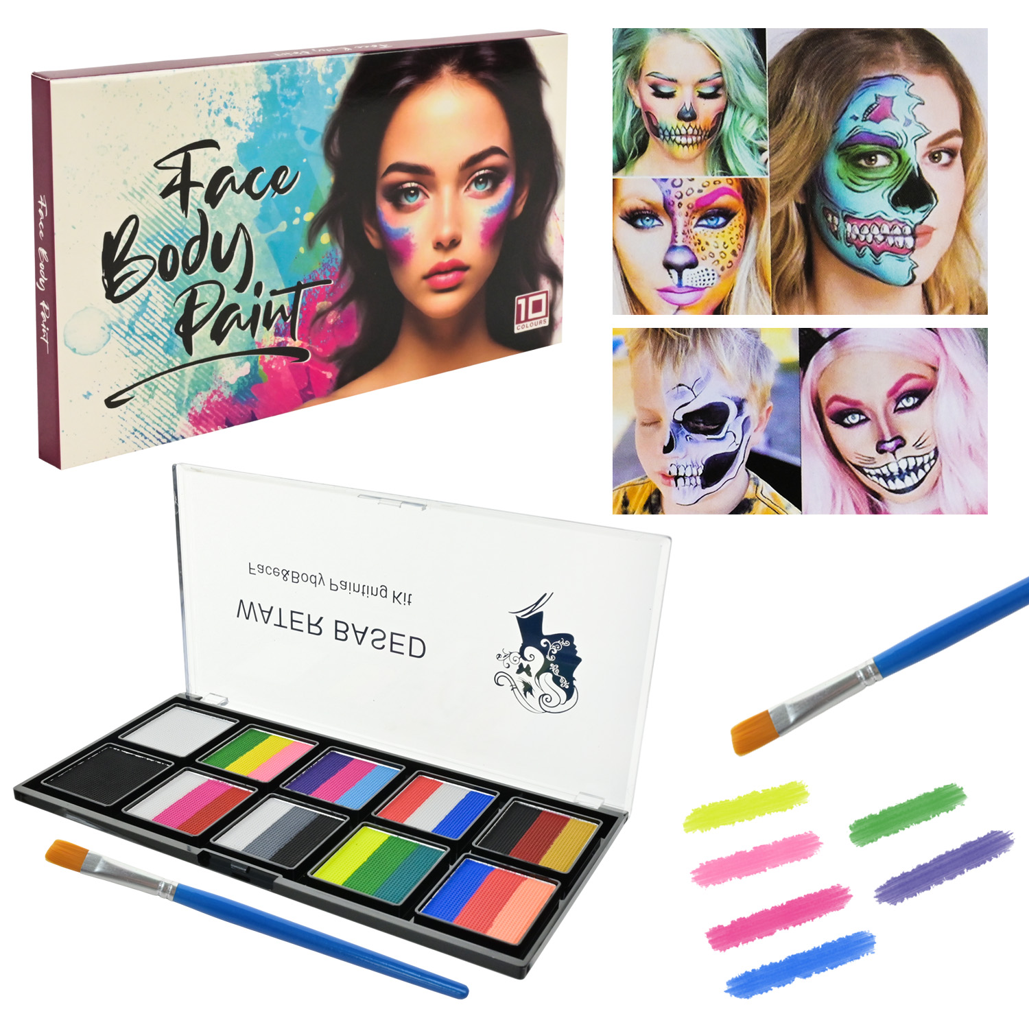 Аквагрим на 26 яскравих кольорів з пензликом, у коробці 19х1х11 см