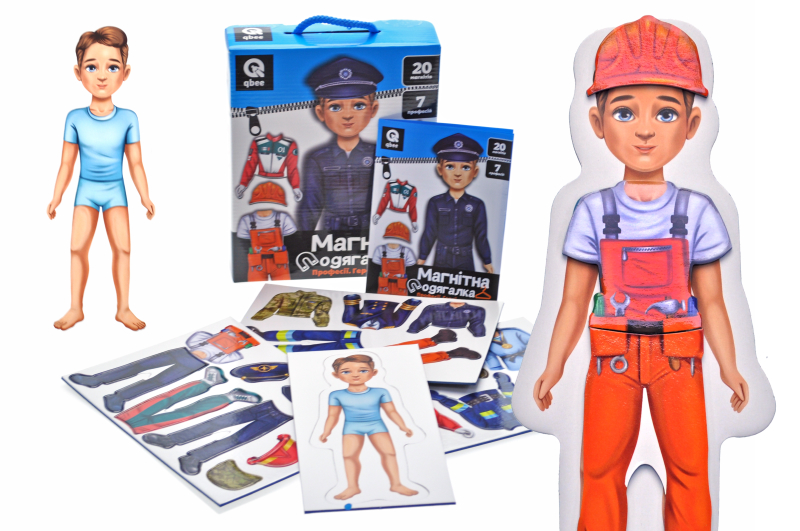 Гра магнітна «Професії. Герої сучасності»: лялька 20 см, 20 магнітів для 7 професій та книга із завданнями, у корробці 18х5х22,5 см