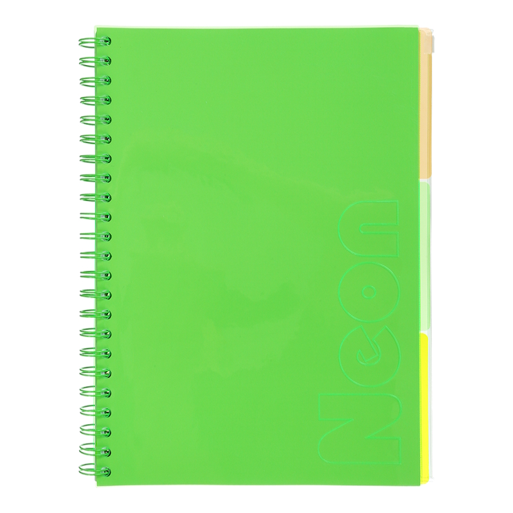 Канцелярська книга «NEON» на 120 аркушів у клітинку з пластиковими розділювачами та обкладинкою на пружині збоку, ТМ Buromax