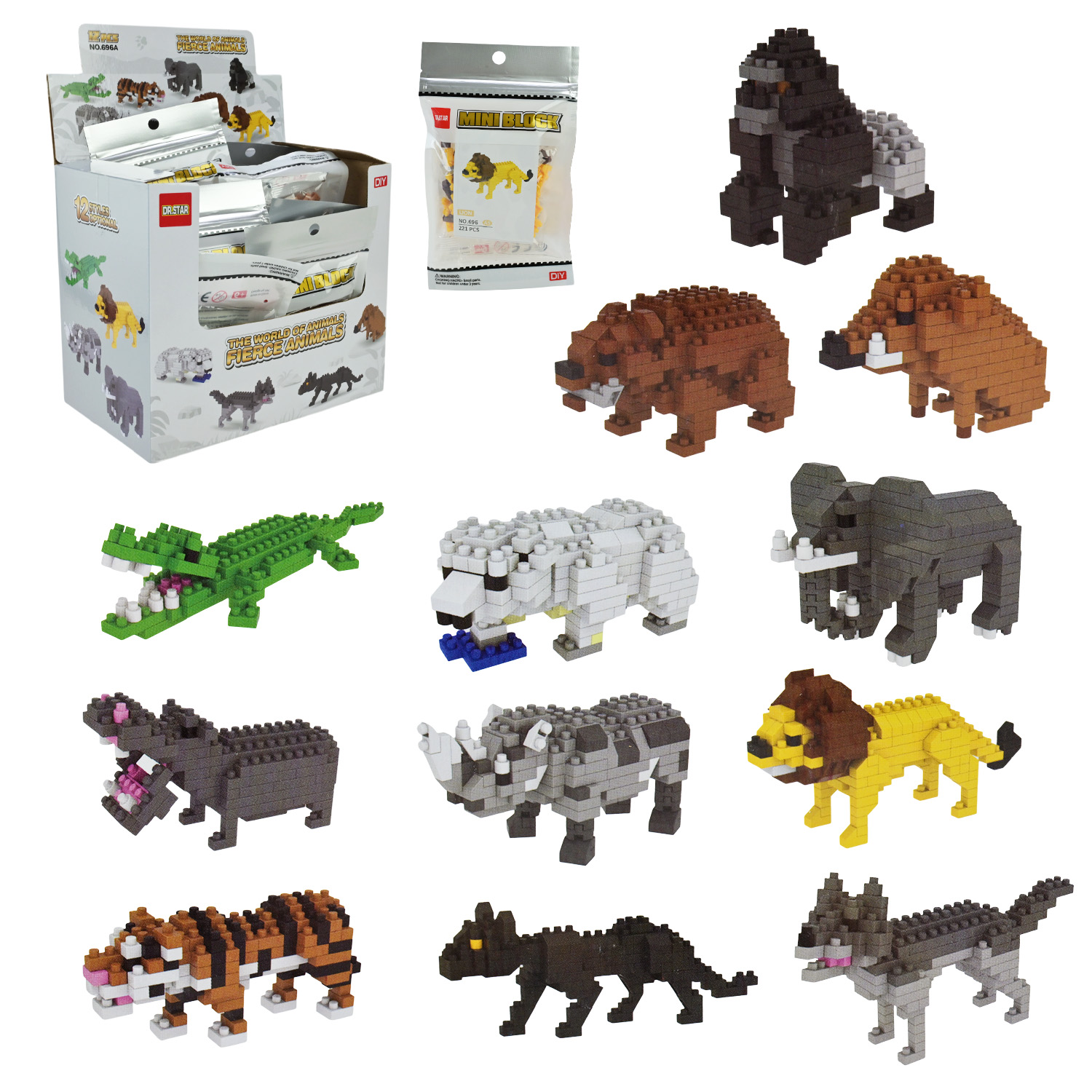 Конструктор «Дикі тварини», в асортименті, у пакеті 10х17 см, 12 шт у дисплей-боксі 20х12х17 см