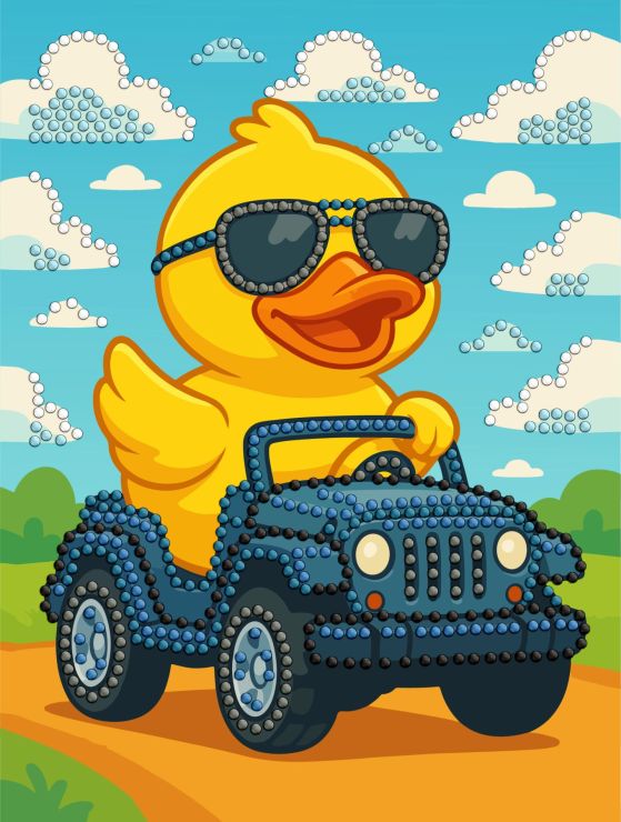 Набір з алмазною мозаїкою з частковою викладкою «Качка на машині» 15х20 см, ТМ Ідейка