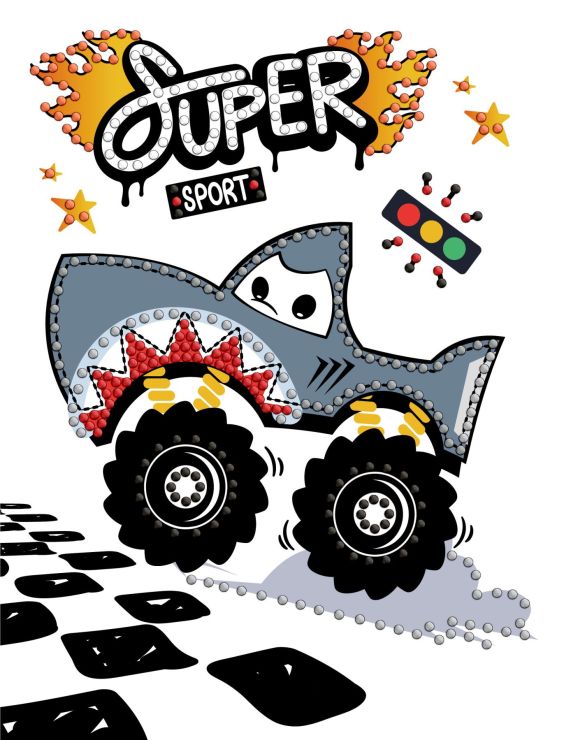 Набір з алмазною мозаїкою з частковою викладкою «Машина-акула» 15х20 см, ТМ Ідейка