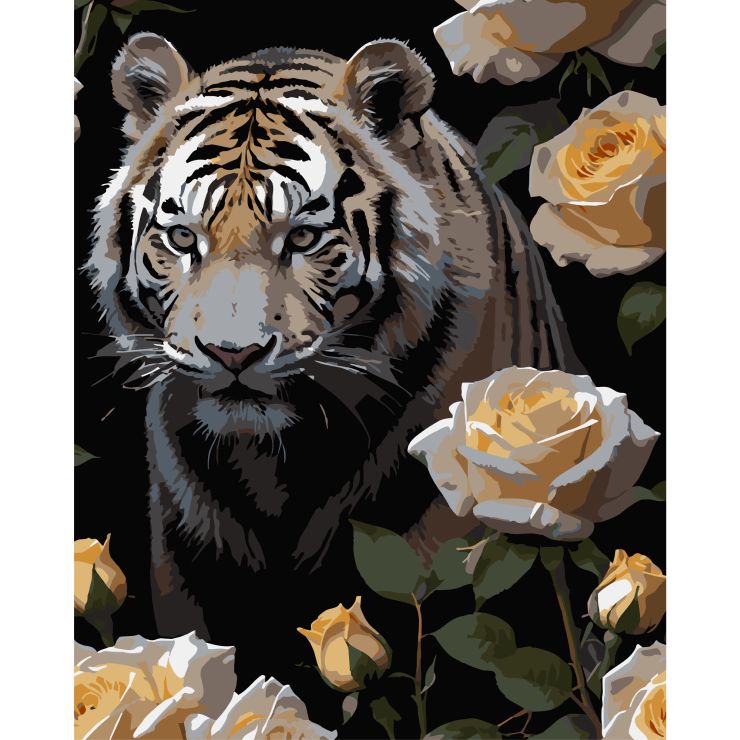 Картина за номерами «Тигр у трояндах» 40х50 см, ТМ Strateg