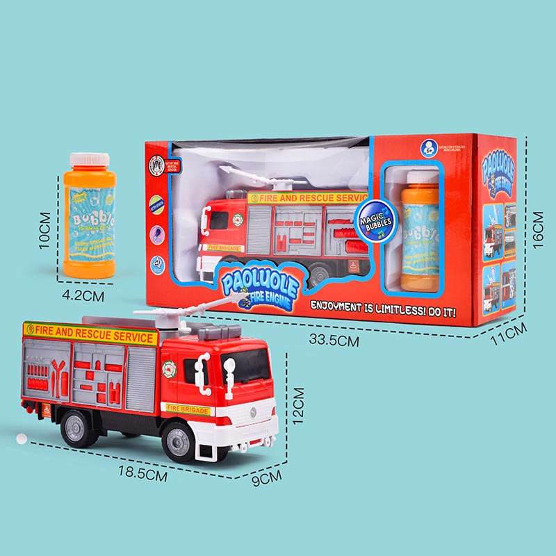 Пожежна машина 18,5х9х12 см зі світлом, на батарейц та мильні бульбашки, у коробці 33,5х11х16 см
