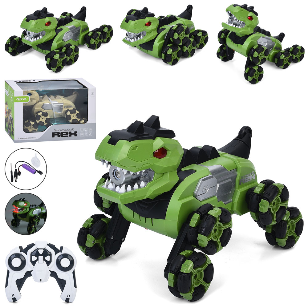 Динозавр 24,5 см р/к на акумуляторі музичний зі світлом, парою та USB, їздить, трюковий, в асортименті, у коробці 29х19х19 см