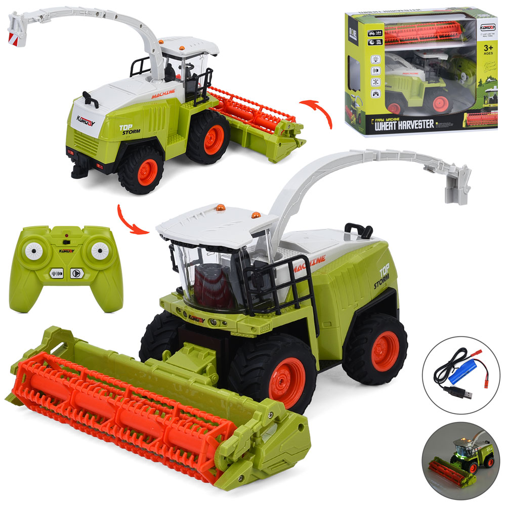 Комбайн 24 см 1:24 р/к 2,4G на акумуляторі зі звуком, світлом, гумовими колесами та USB, у коробці 28х24х14 см