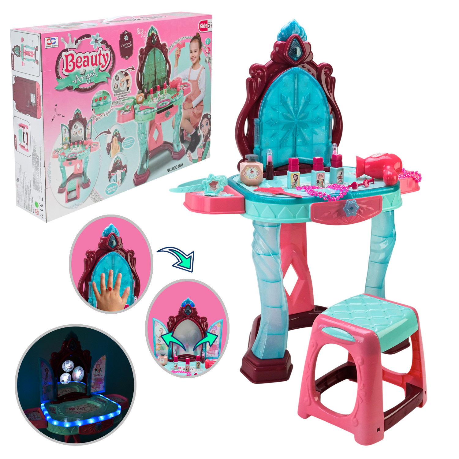 Косметичний столик з інтерактивним екраном, світлом, звуком та аксесуарами, на батарейці, у коробці 59х42,5х12 см