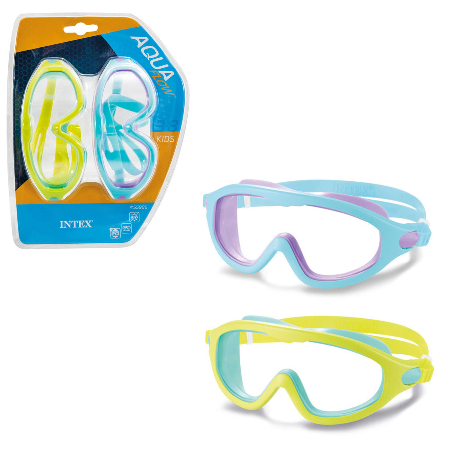 Маска для плавання на 3-8 років на обхват голови 48-52 см, в асортименті, на планшетці, ТМ Intex