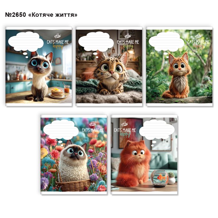 Зошит на 12 аркушів у клітинку «Котяче життя» №2650, ТМ Brisk