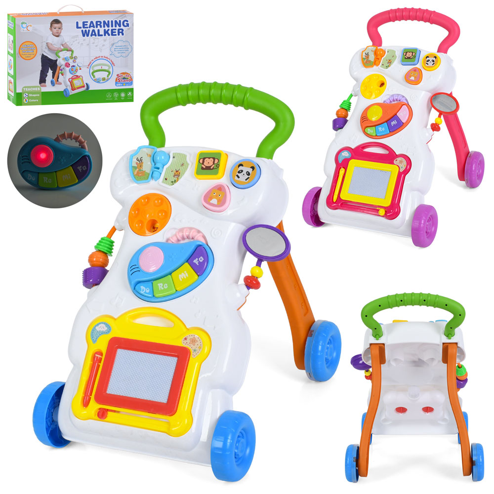 Ходунки з ігровою панеллю музичні зі світлом, звуками тварин, піаніно, дошкою для малювання ч/б, сортером, диском-тріскачкою