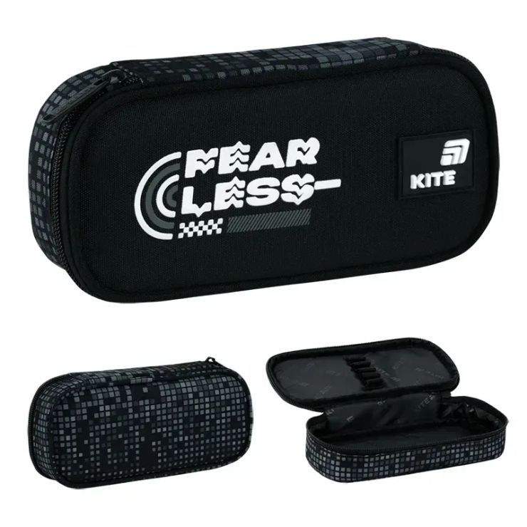 Пенал «Fearless» 21х8,5х4,5 см чорний, 662-4, ТМ Kite