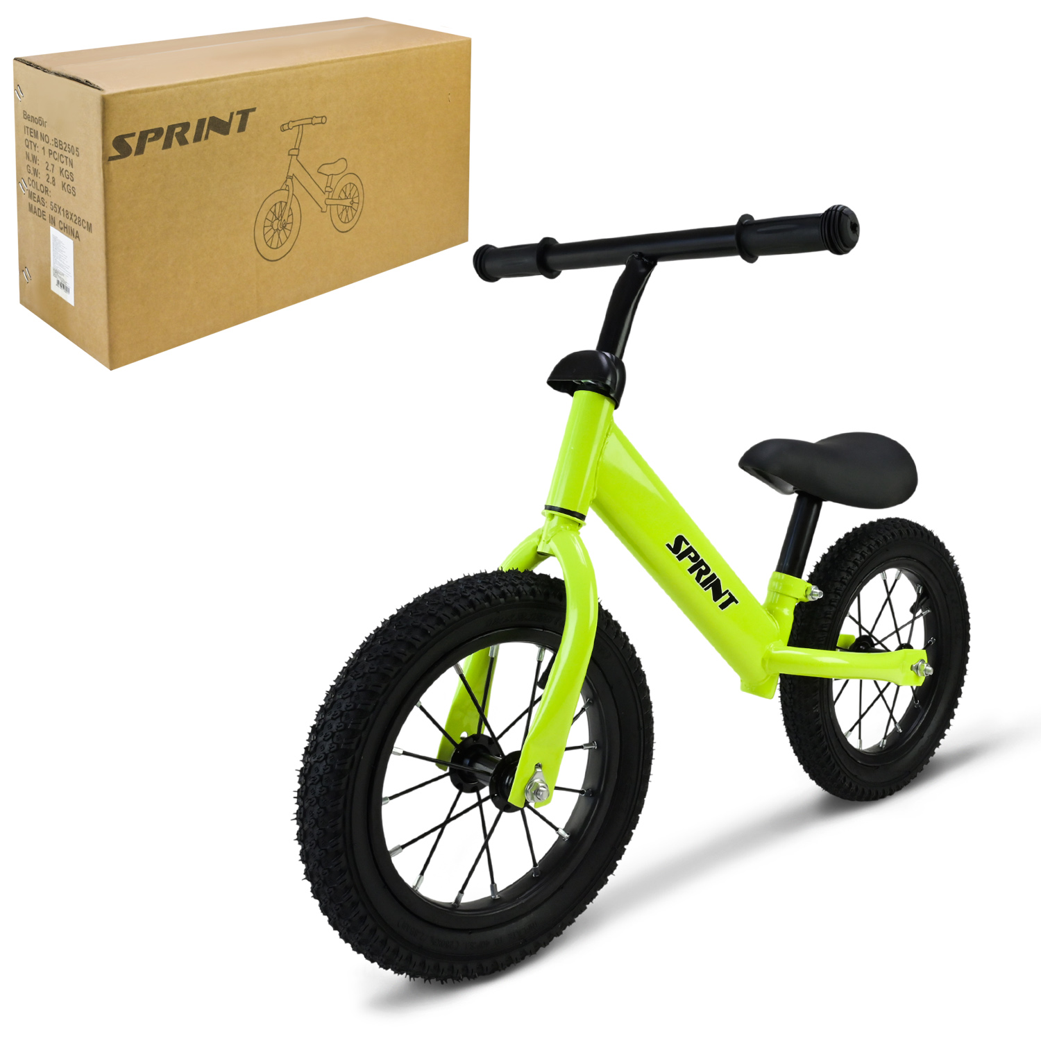 Велобіг на сталевій рамі з надувними колесами 12 дюймів, зелений