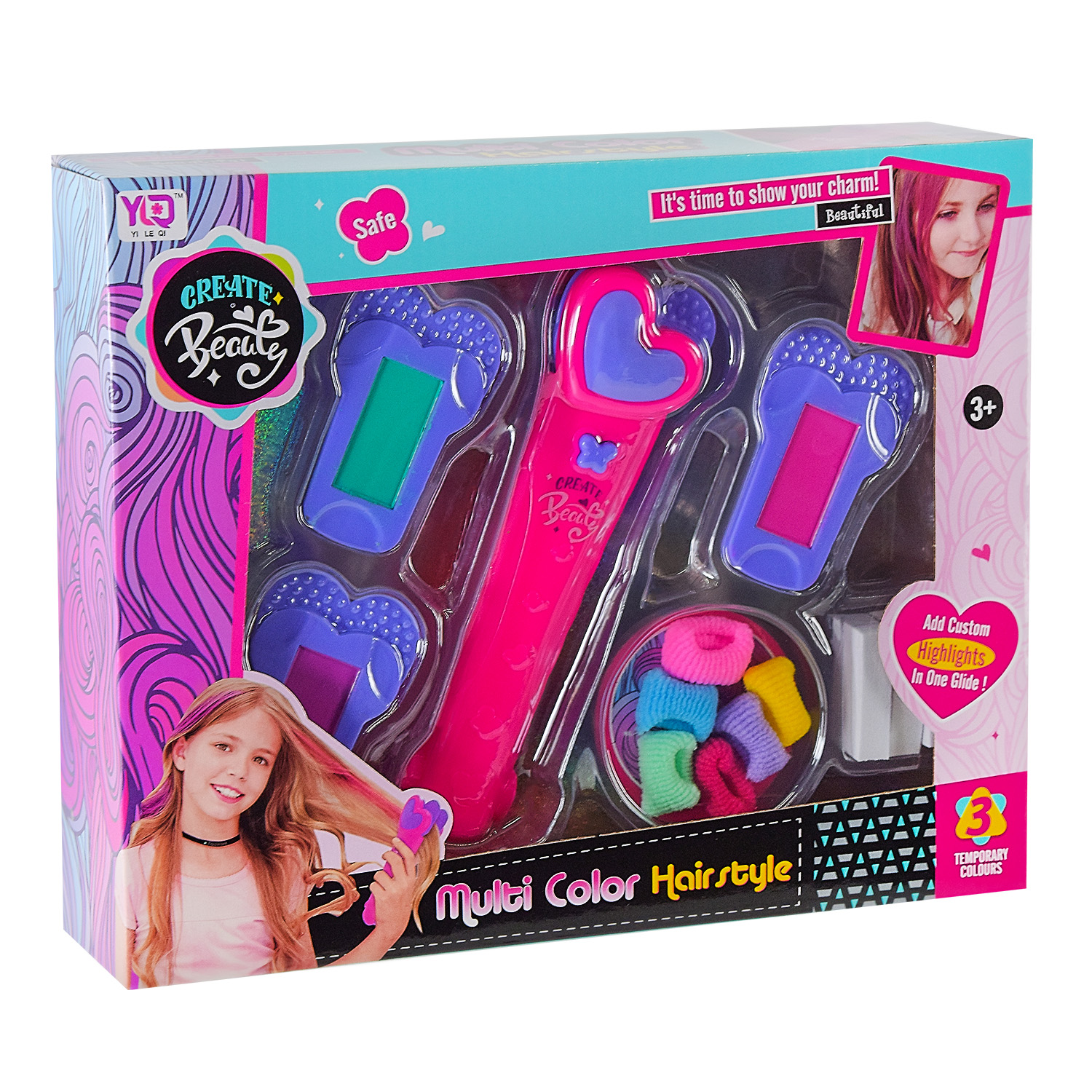 Набір перукаря: праска для волосся, крейда для волосся та аксесуари, у коробці 28х7х23 см