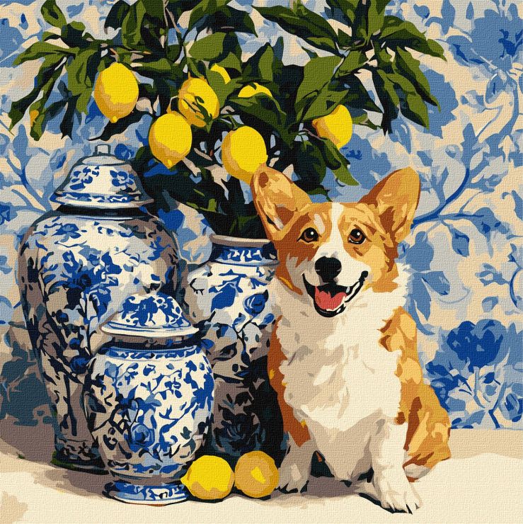Картина за номерами «Коргі та лимони» 40х40 см, ТМ Ідейка