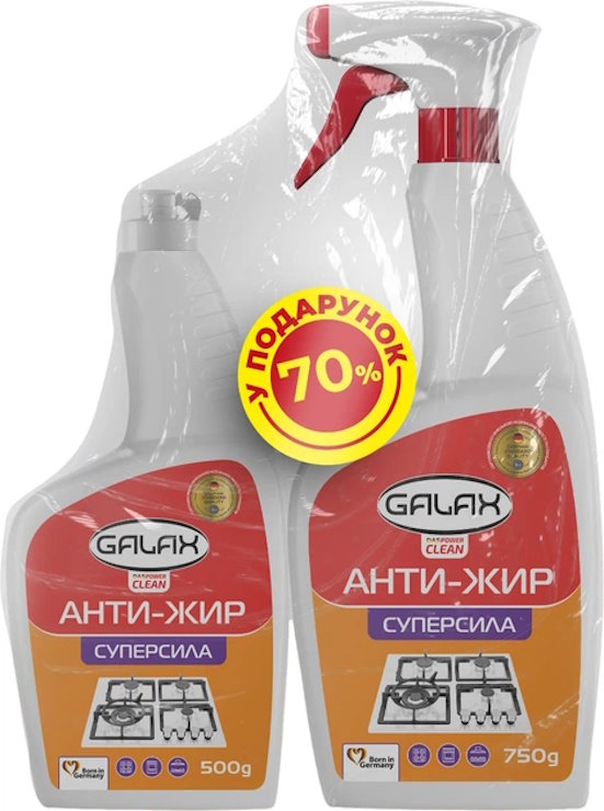 Набір: засіб для видалення жиру з кухонних поверхонь GALAX das PowerClean 750г + запаска 500 г, GALAX
