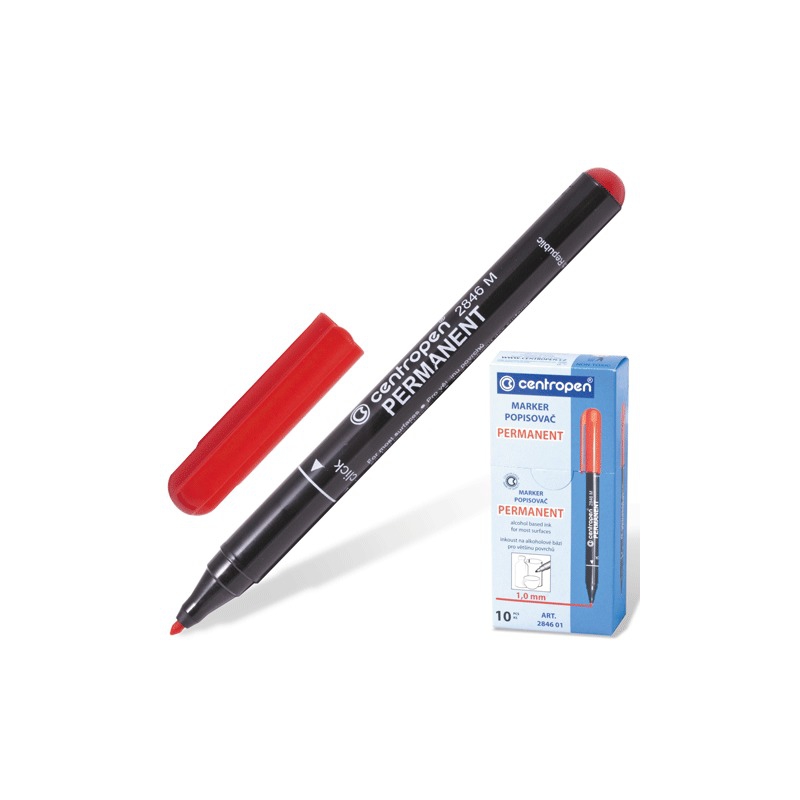 Маркер перманентний круглий тонкий 1 мм, червоний, ТМ Centropen