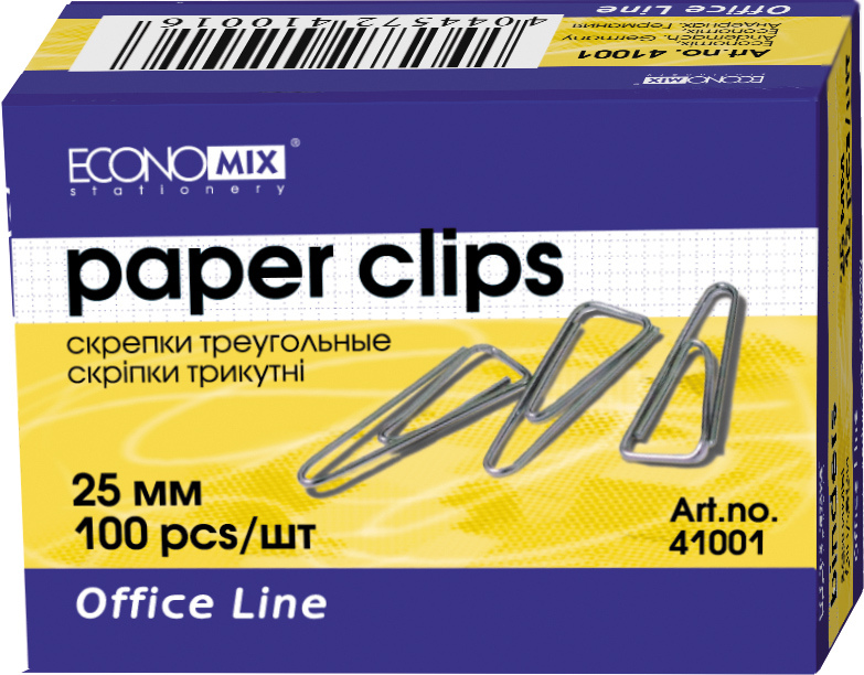 Скріпки нікельовані трикутні 25 мм, 100 шт., ТМ Economix