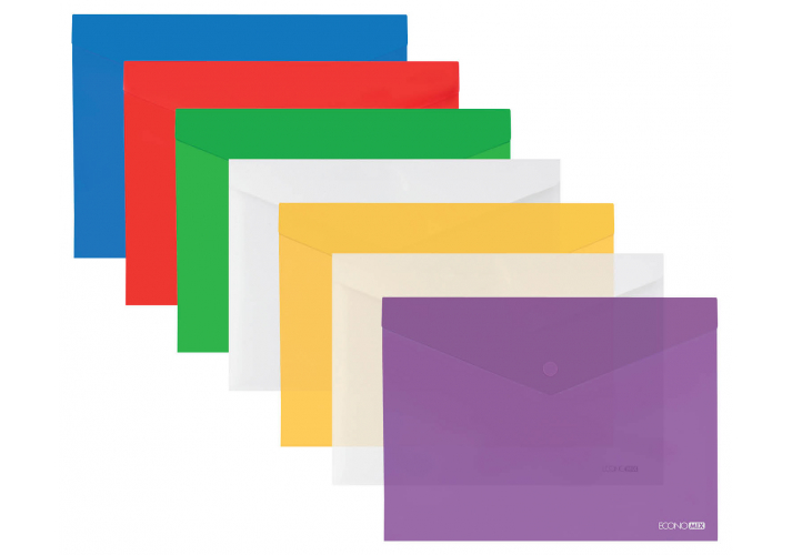 Папка-конверт на кнопці А3 прозора, в асортименті, ТМ Economix