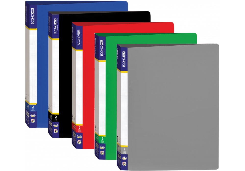 Папка пластикова А4 на 2 кільця з двома кишенями, в асортименті, ТМ Economix