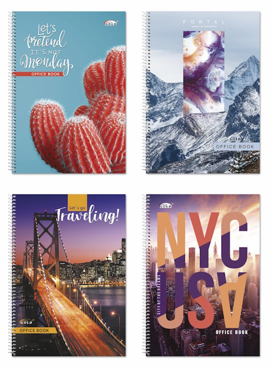 Канцелярська книга А4 96 аркушів у клітинку на спіралі збоку з картонною обкладинкою, ТМ Gold Brisk