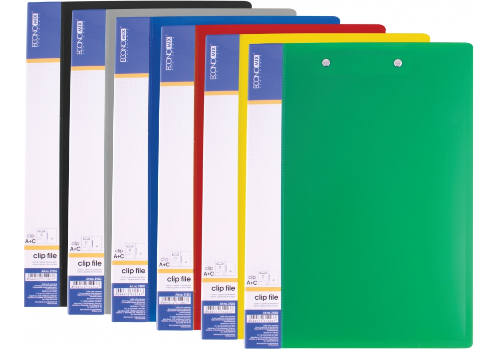 Папка А4 з боковим притиском Clip B+С, в асортименті, ТМ Economix