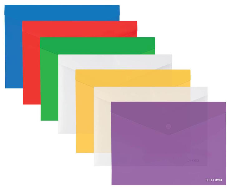 Папка-конверт на кнопці А4 прозора, в асортименті, ТМ Economix