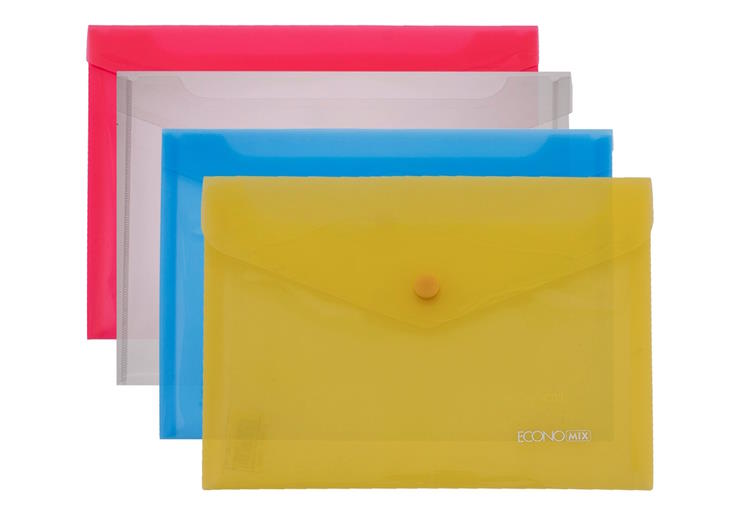 Папка-конверт на кнопці В5 прозора з фактурою «глянець», в асортименті, ТМ Economix