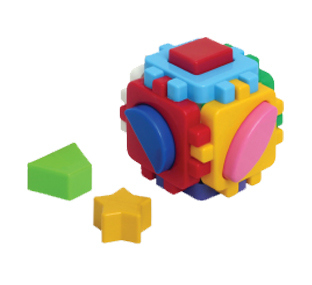 Куб «Розумний малюк» міні на 6 геометричних фігур, у сітці 10х10х10 см, ТМ Технок