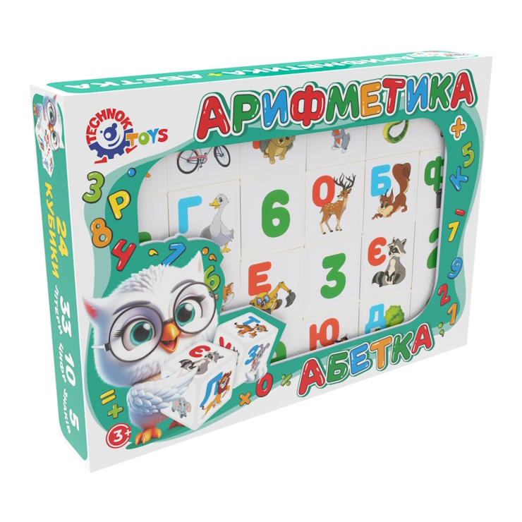 Кубики «Абетка Арифметика» з 24 елементів,у коробці 28х20х4,5 см, ТМ Технок