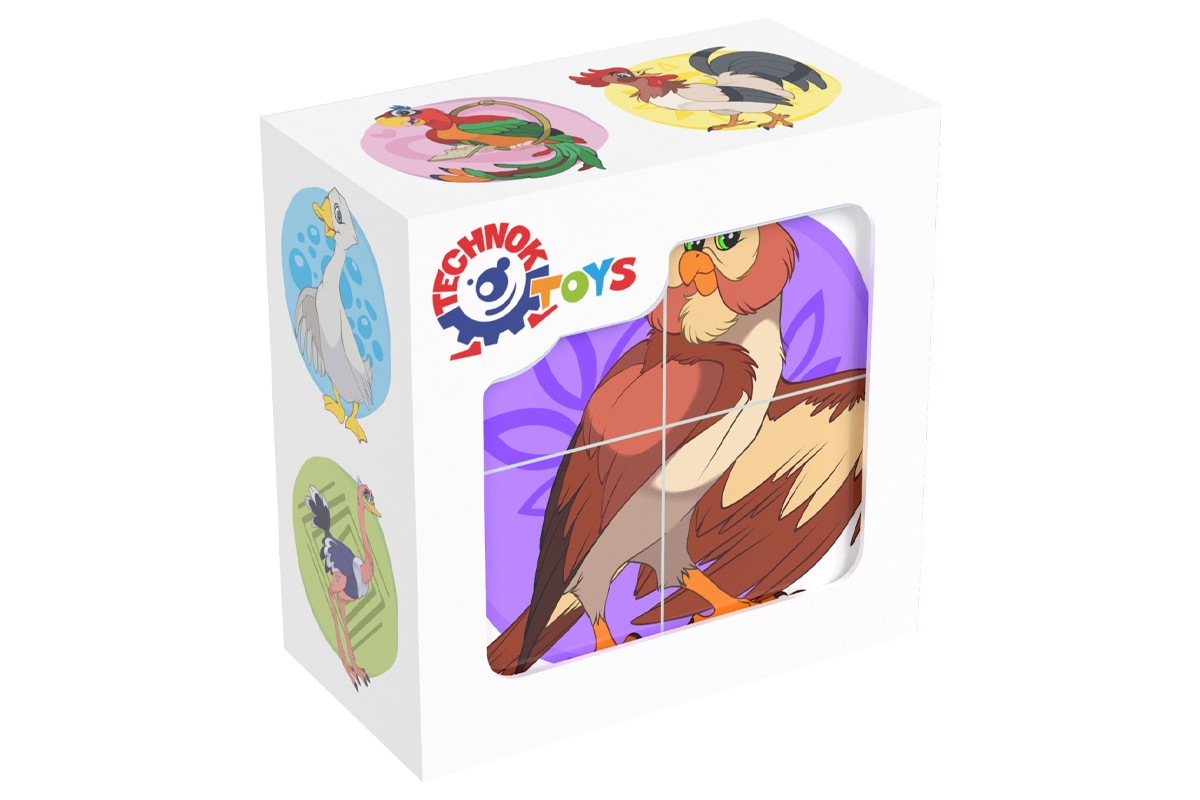 Кубики «Птахи» з 4 елементів, у коробці 8х8х4 см, ТМ Технок