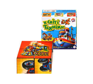 Кубики «В світі техніки» з 4 елементів, у коробці 8х8х4 см, ТМ Технок