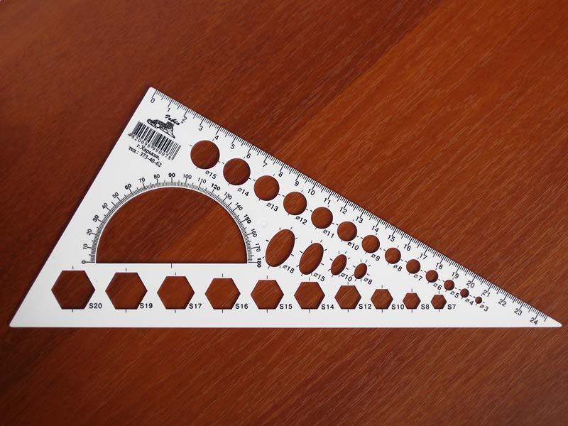 Трикутник білий з шовкографією, транспортир, геометричні фігури, 25 см