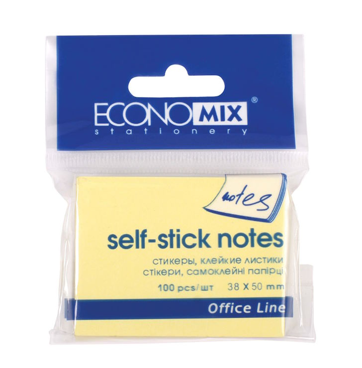 Блок паперу клеєний 38х50 мм 100 аркушів, жовтий, ТМ Economix