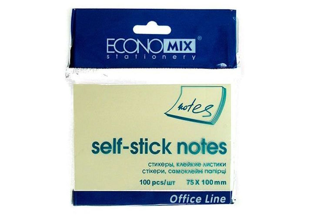 Блок паперу клеєний 75x100 мм зі 100 аркушів, жовтий, ТМ Economix