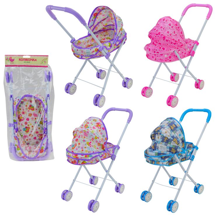 Коляска для ляльок «Зимова» металева, подвійні колеса 4 шт., колиска 35 см, в пакеті 46х26х53 см