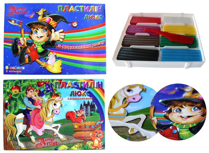 Пластилін восковий «Люкс» зі стеком на 7 кольорів 140 г, №1122, Little Artist