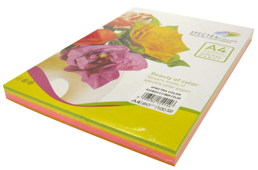 Папір кольоровий А4 100 аркушів на 5 кольорів 75 г/м2, неон мікс, SPECTRA COLOR