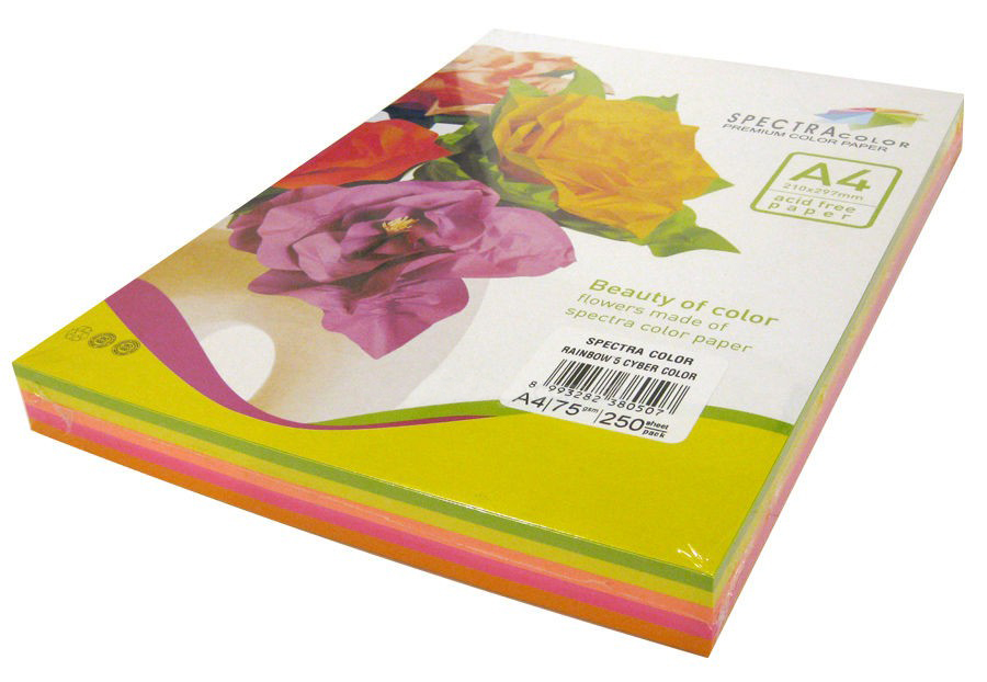Папір кольоровий, А4, 250 аркушів, 75 гр/м2, мікс неон, 5х50, SPECTRA COLOR