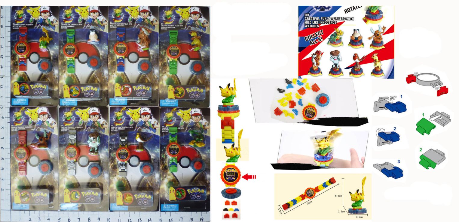 Годинник-конструктор «Pokemon GO», з фігуркою, в асортименті, на планшетці