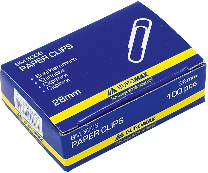 Скріпки нікельовані круглі 28 мм, 100 шт, ТМ Buromax