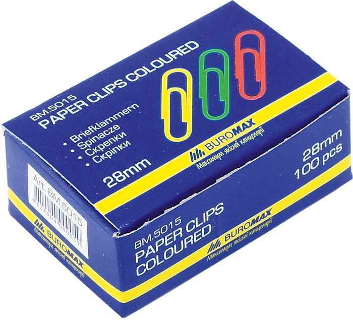 Скріпки кольорові круглі 28 мм, 100 шт., ТМ Buromax