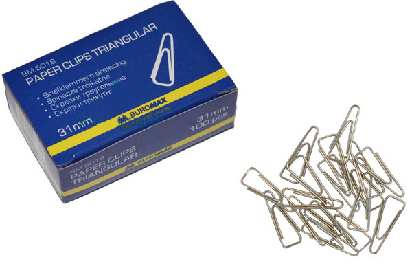 Скріпки нікельовані трикутні 31 мм, 100 шт. в упаковці, ТМ Buromax