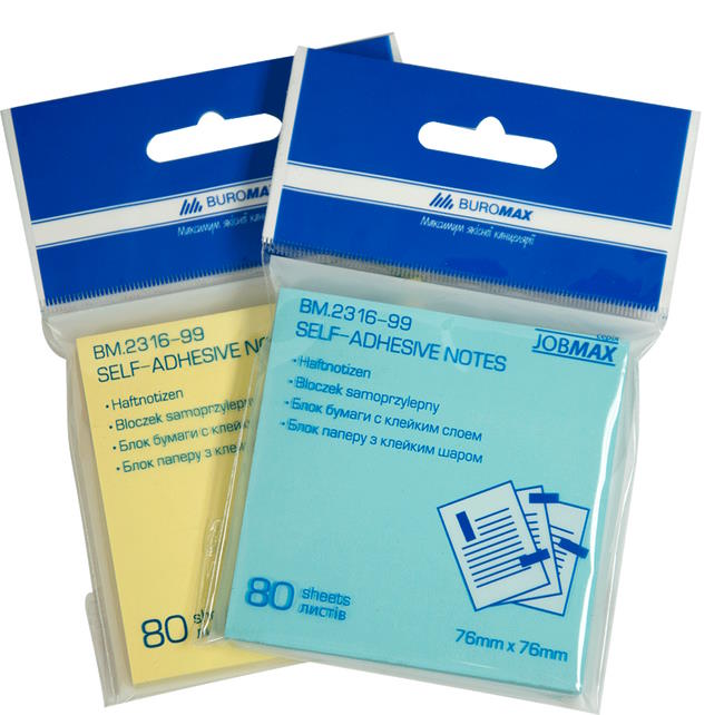Блок паперу клеєний 76х76 мм 80 аркушів, в асортименті, ТМ JOBMAX