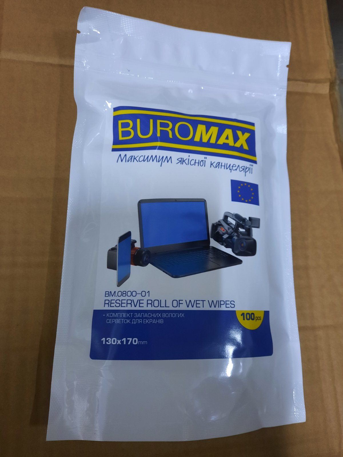 Серветки для чищення екранів, моніторів та оптики у м`який упаковці, ТМ Buromax